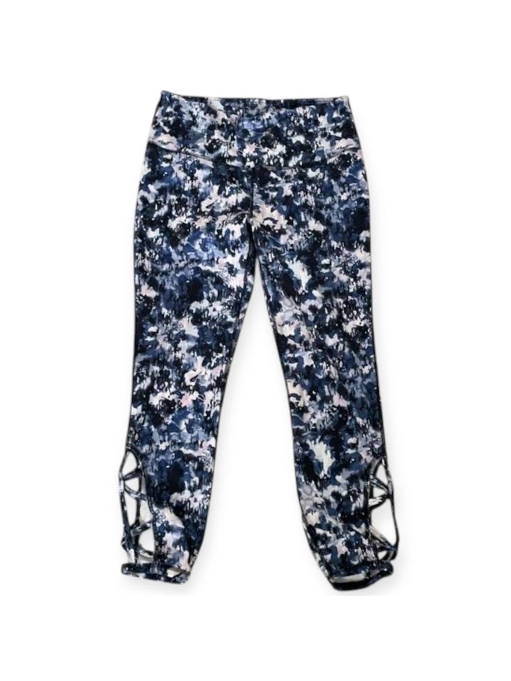 GAIAM High Rise Active Leggings XS Blue | Lattice Cutout Yoga Workout Pants - Picture 13 of 13